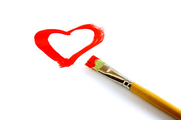 hand stained in red paint heart painted on a white background