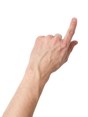 adult male hand touching virtual screen