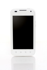 Smartphone. White Smartphone, black screen, Isolated