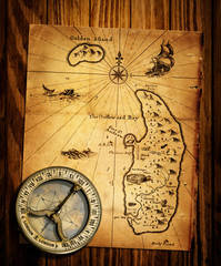 Obraz premium Stary kompas i mapy vintage