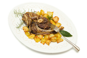 Carne di pecora arrosto con patate, roasted mutton