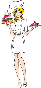 Chef Girl with pie and cupcakes