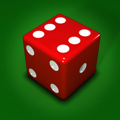 Red dice on green beize background