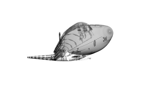 3D model of modern jet spaceship onwhite background