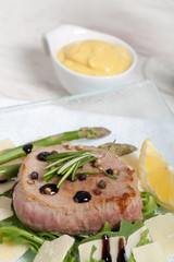 Delicious Beef on arugula salad and parmesan