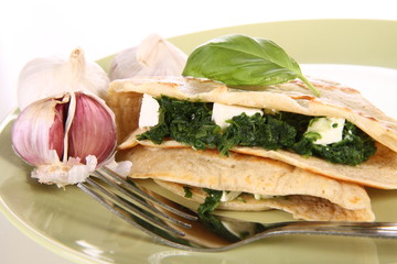 Pancake with spinach and feta cheese