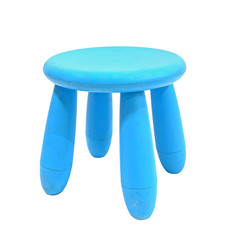 Old blue baby plastic stool isolated on white background