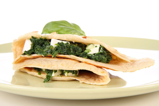 Pancake with spinach and feta cheese
