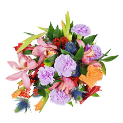 colorful floral bouquet from roses,cloves and orchids isolated o