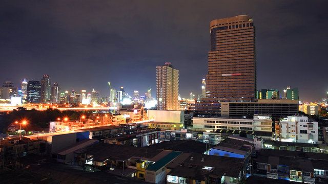 Skyline cityscape view at dusk in Bangkok