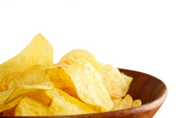 Crisps in a wooden bowl