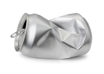 Crumpled empty blank can, Crushed soda or beer can isolated