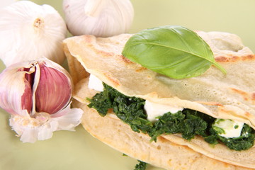 Pancake with spinach and feta cheese