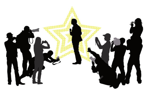 Group of people with camera and celebrity. Vector silhouettes