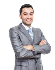Smiling gorgeous business man, isolated on white