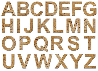 Wooden alphabet (uppercase) isolated on white background