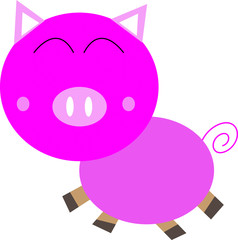 Cartoon cute pink Pig  isolated on white