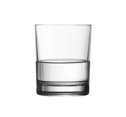 low half full glass of water isolated on white with clipping pat