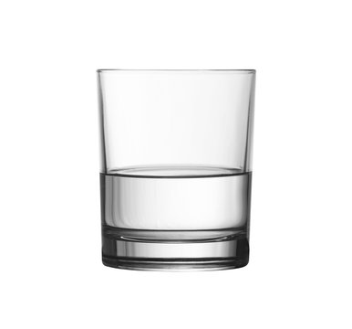 low half full glass of water isolated on white with clipping pat