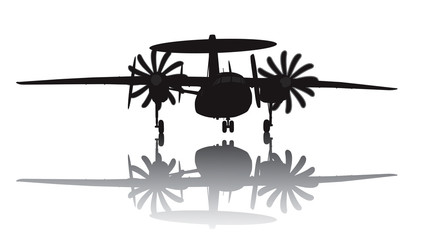Awacs aircraft take off. Vector silhouette with reflection - 49281193