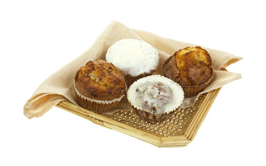 Assorted muffins in wicker basket
