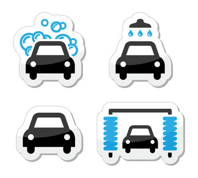 Car wash icons set - vector