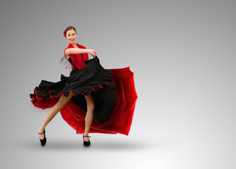 Smiling flamenco dancer - obrazy, fototapety, plakaty