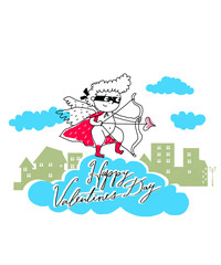 Fototapeta premium Vector Valentine Card with shooting cupid