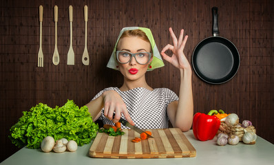 Happy woman cook with okay sign