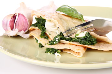 Pancake with spinach and feta cheese
