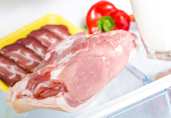 Close up view of fresh meat in the fridge