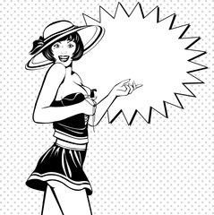 Vintage happy girl with hat