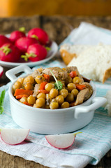 Meat stewed with Noot and vegetables