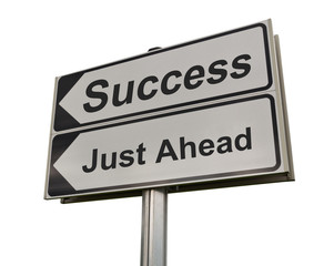 Success just ahead road sign isolated on white background.