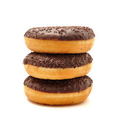 Delicious sweet donuts on white background