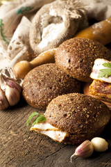 Bread rye on old wooden table