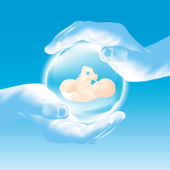 Hands holding glass sphere - baby - security and care – parent - 49287739
