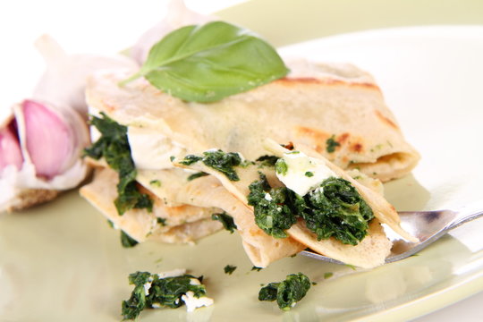 Pancake with spinach and feta cheese