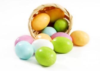 Fototapeta na wymiar Pastel candy coated Easter chocolates