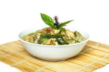 Green curry on bamboo wrap