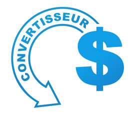 convertisseur dollars sur symbole bleu