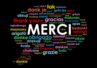 Nuage de Tags "MERCI" (message thank you danke gracias) © HowLettery Studio