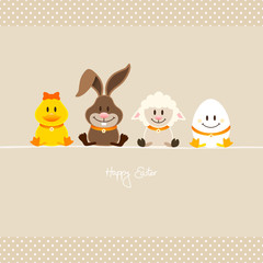 Duck, Bunny, Lamb & Egg Beige Dots Border