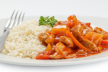 Schweinefleisch süß-sauer mit Reis