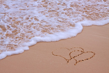 Two hearts on the beach. 