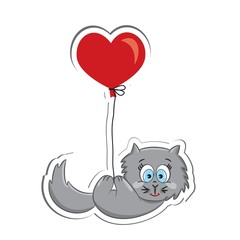 Cat with heart balloon. Sticker. Vector illustration