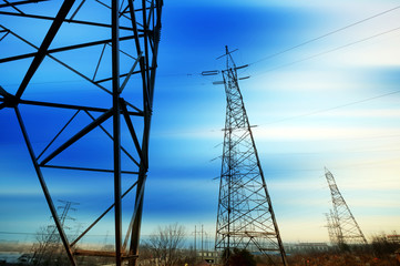 High-voltage tower sky background