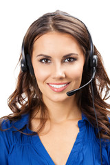 Support phone operator in headset, isolated