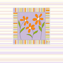 cute striped background with orange flowers
