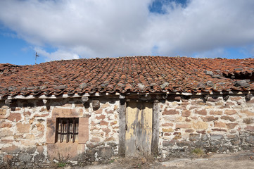 Old stone houses in San Millan de Lara, Burgos, Spain